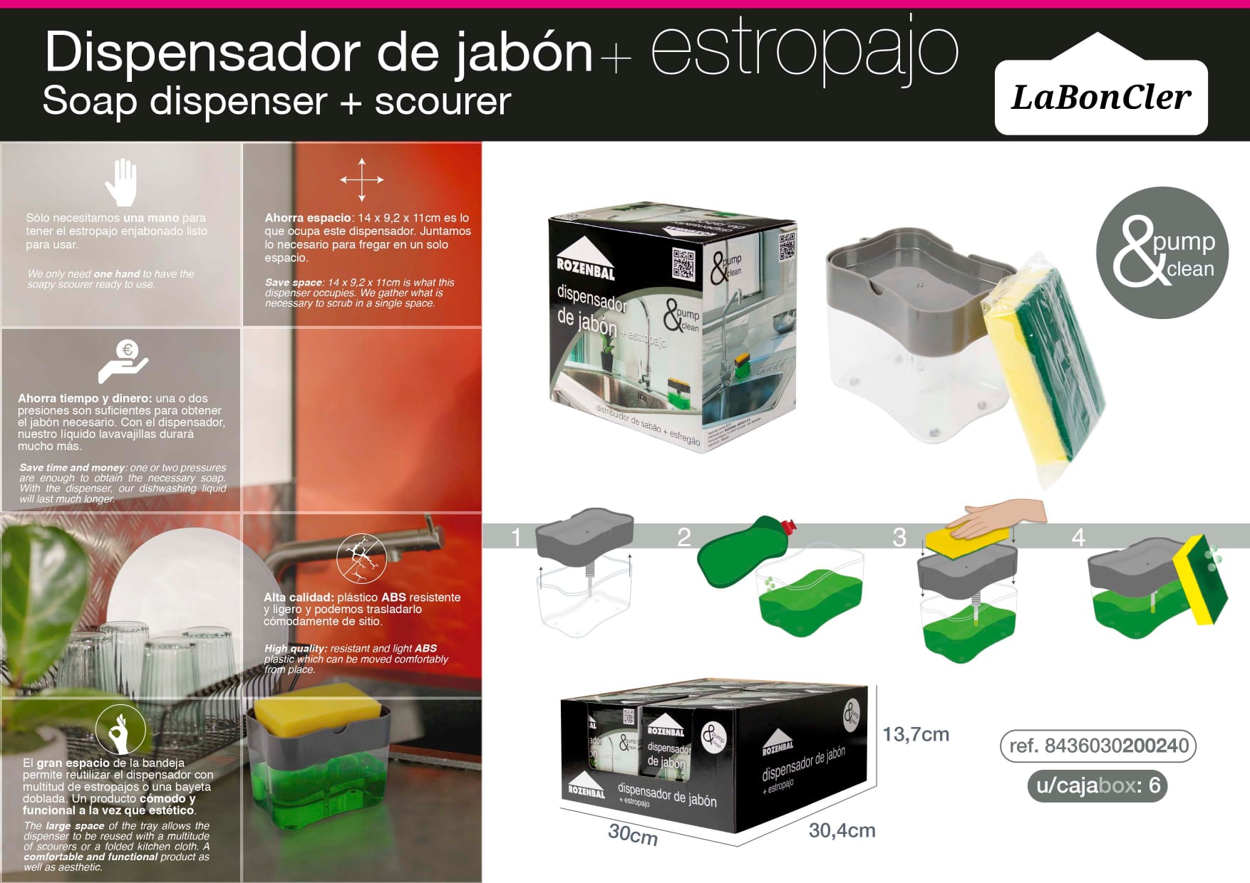 Dispensador jabón con estropajo Selene Versa